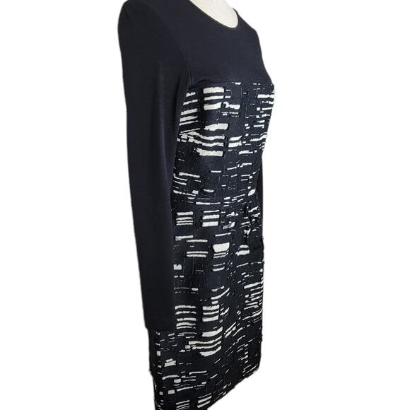 PIAZZA SEMPIONE Black Cream Wool Blend Knit and Textured Dress - Size 8 (M) - Picture 4 of 10